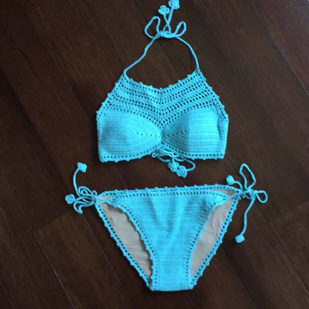 NWT Bikini Lab Aqua crochet bikini set